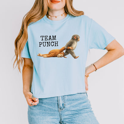Team Punch Monkey Crop Top, Emotional Animal Graphic Tee for Women