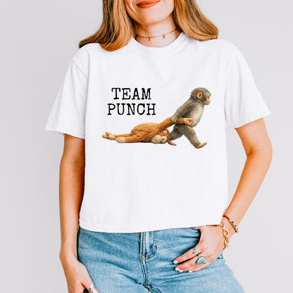 Team Punch Monkey Crop Top, Emotional Animal Graphic Tee for Women