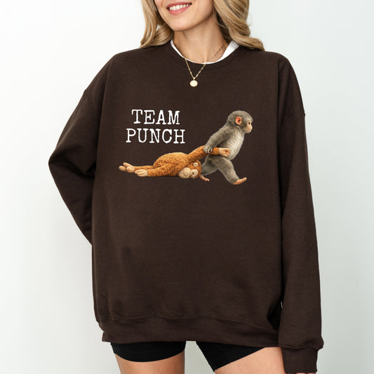 Team Punch Monkey Sweatshirt, Emotional Animal Graphic Crewneck