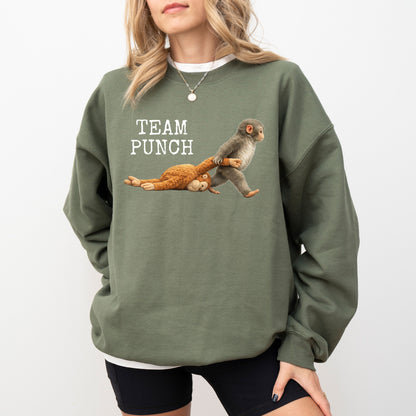 Team Punch Monkey Sweatshirt, Emotional Animal Graphic Crewneck