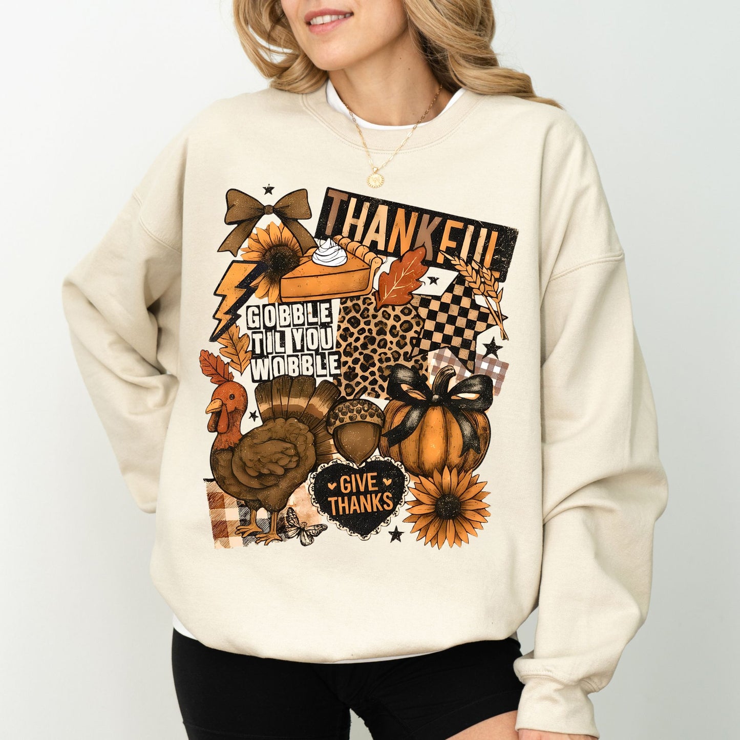 Thanksgiving Collage Sweatshirt, Coquette Thankful Crewneck