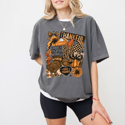Comfort Colors® Thanksgiving Collage T-Shirt, Coquette Thankful Graphic Tee