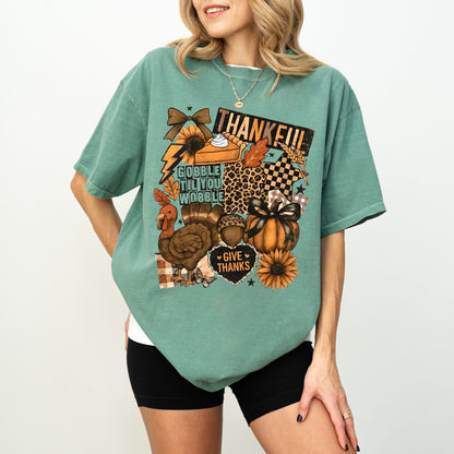 Comfort Colors® Thanksgiving Collage T-Shirt, Coquette Thankful Graphic Tee