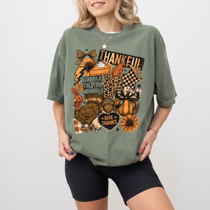 Comfort Colors® Thanksgiving Collage T-Shirt, Coquette Thankful Graphic Tee