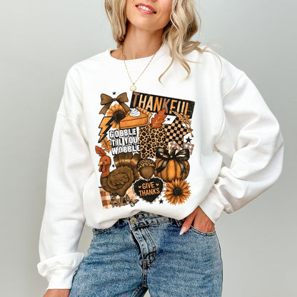 Thanksgiving Collage Sweatshirt, Coquette Thankful Crewneck