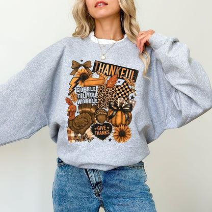 Thanksgiving Collage Sweatshirt, Coquette Thankful Crewneck