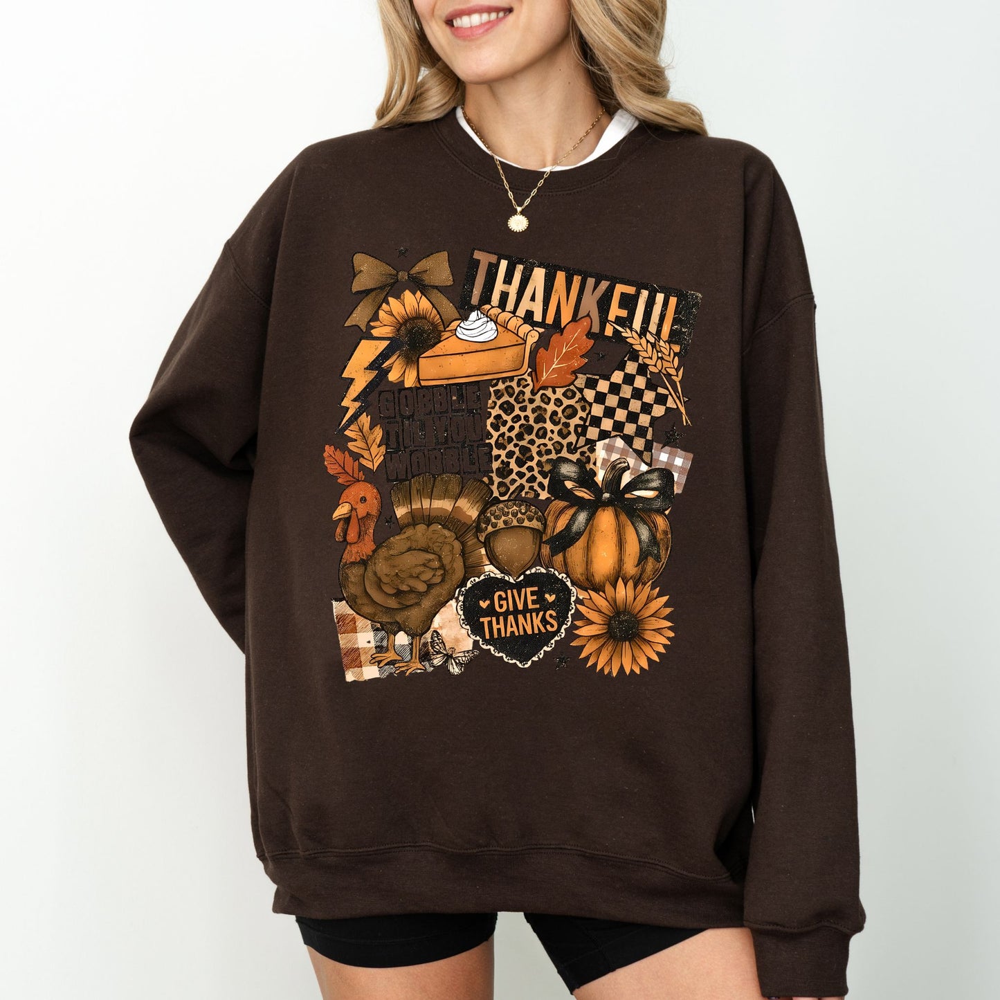 Thanksgiving Collage Sweatshirt, Coquette Thankful Crewneck