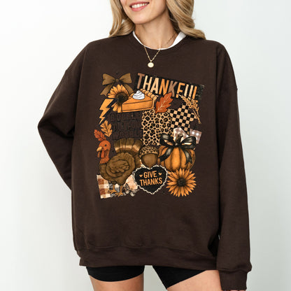 Thanksgiving Collage Sweatshirt, Coquette Thankful Crewneck