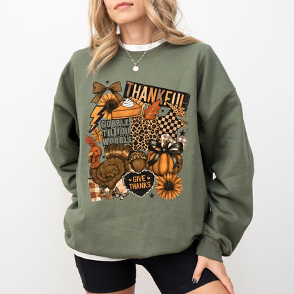 Thanksgiving Collage Sweatshirt, Coquette Thankful Crewneck