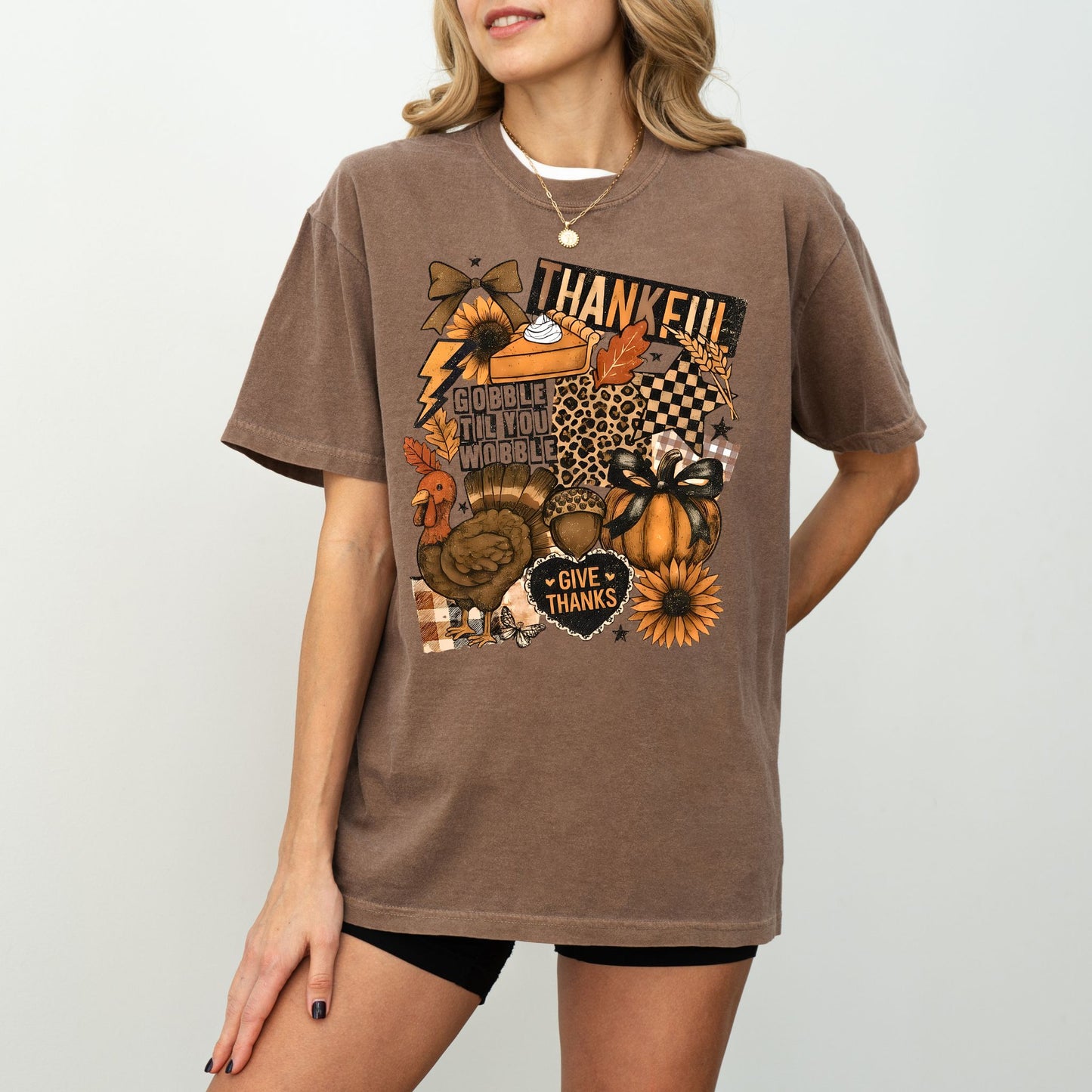 Comfort Colors® Thanksgiving Collage T-Shirt, Coquette Thankful Graphic Tee
