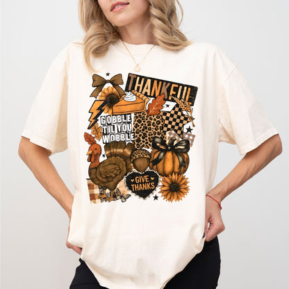 Comfort Colors® Thanksgiving Collage T-Shirt, Coquette Thankful Graphic Tee