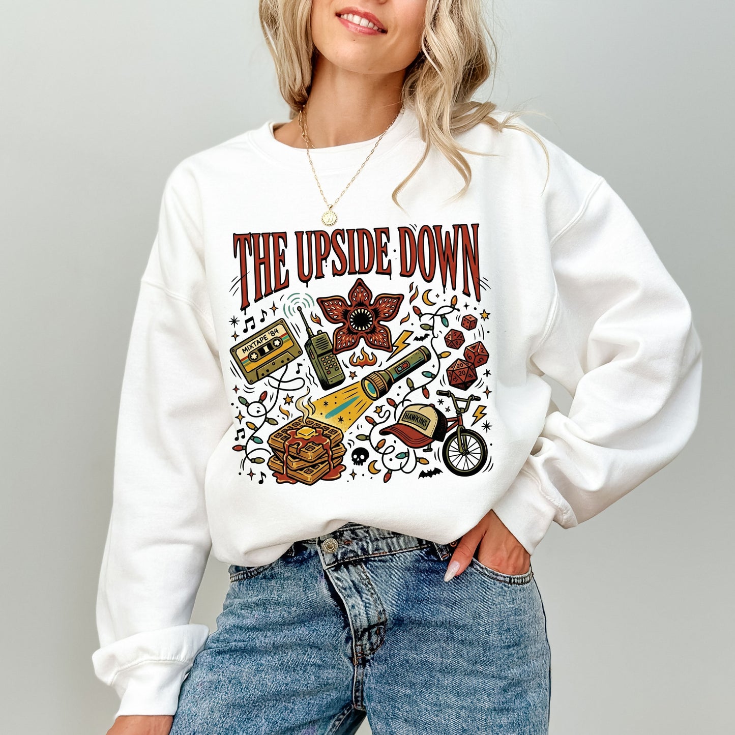 The Upside Down Mixtape '84 Stranger Things Sweatshirt, Retro Graphic Hawkins Fan Pullover