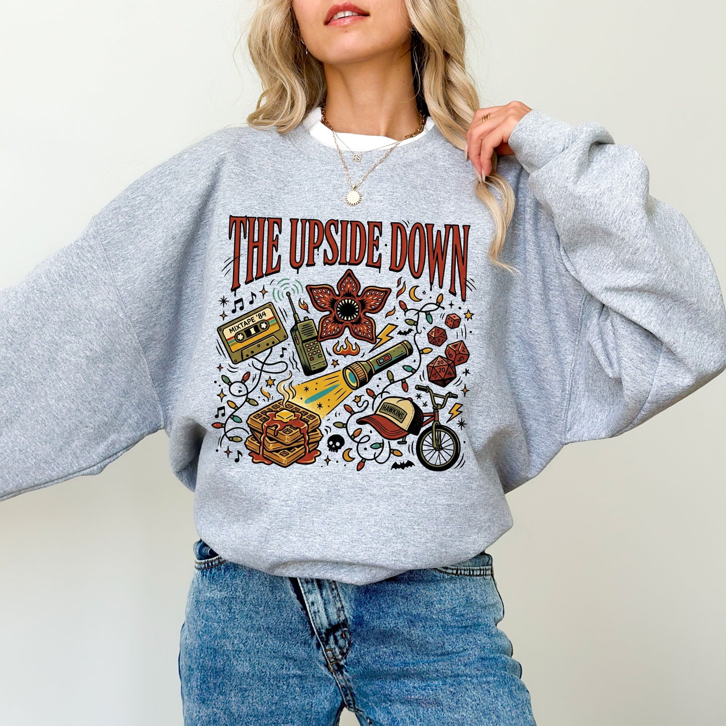 The Upside Down Mixtape '84 Stranger Things Sweatshirt, Retro Graphic Hawkins Fan Pullover