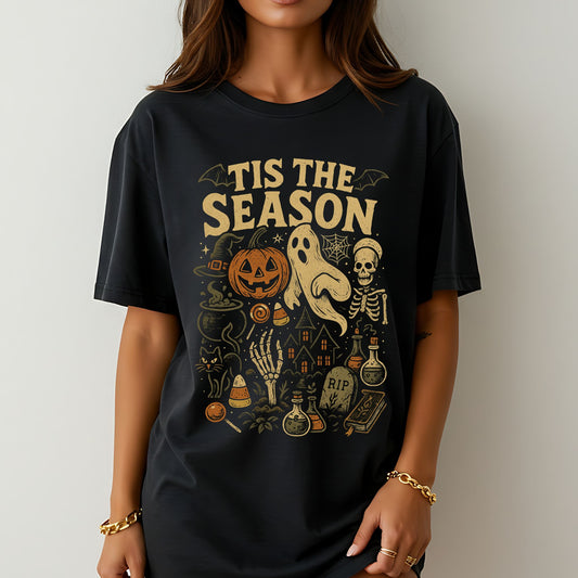 Tis The Season Halloween T-Shirt – Vintage Spooky Ghost Pumpkin Graphic Tee | Comfort Colors® Fall Shirt