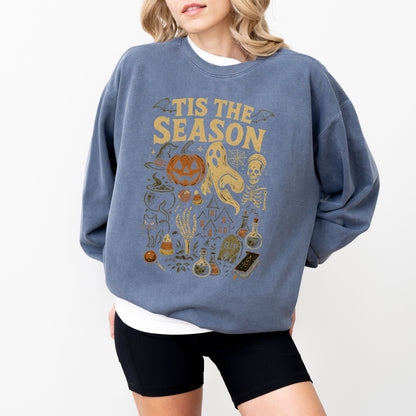Tis The Season Halloween Sweatshirt – Cozy Fall Ghost Pumpkin Skeleton Crewneck
