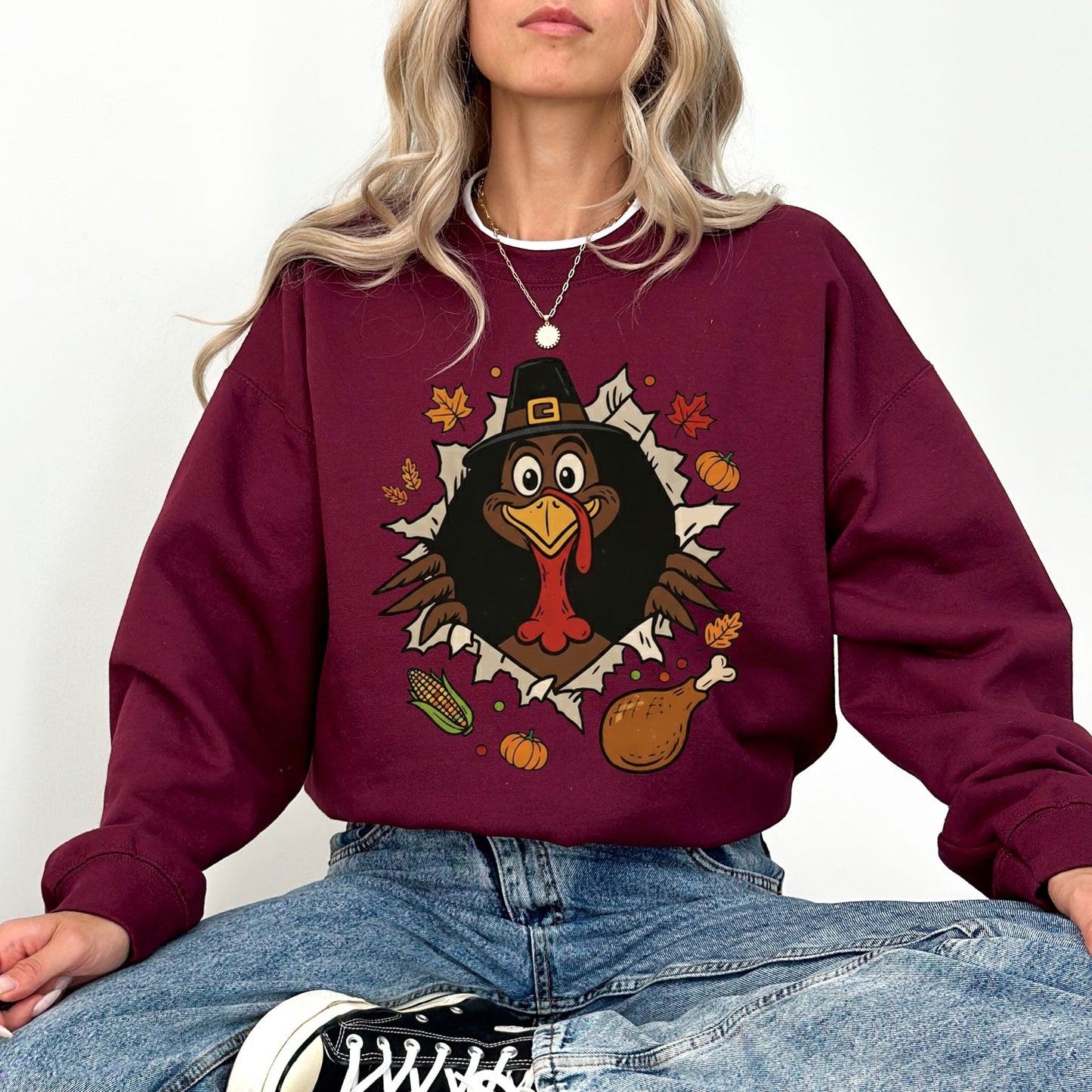 Funny Turkey Butt Sweatshirt, Gobble Till You Wobble Thanksgiving Crewneck, Holiday Humor Fall Pullover