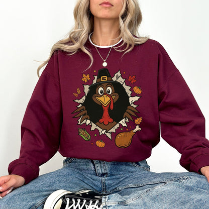 Funny Turkey Butt Sweatshirt, Gobble Till You Wobble Thanksgiving Crewneck, Holiday Humor Fall Pullover