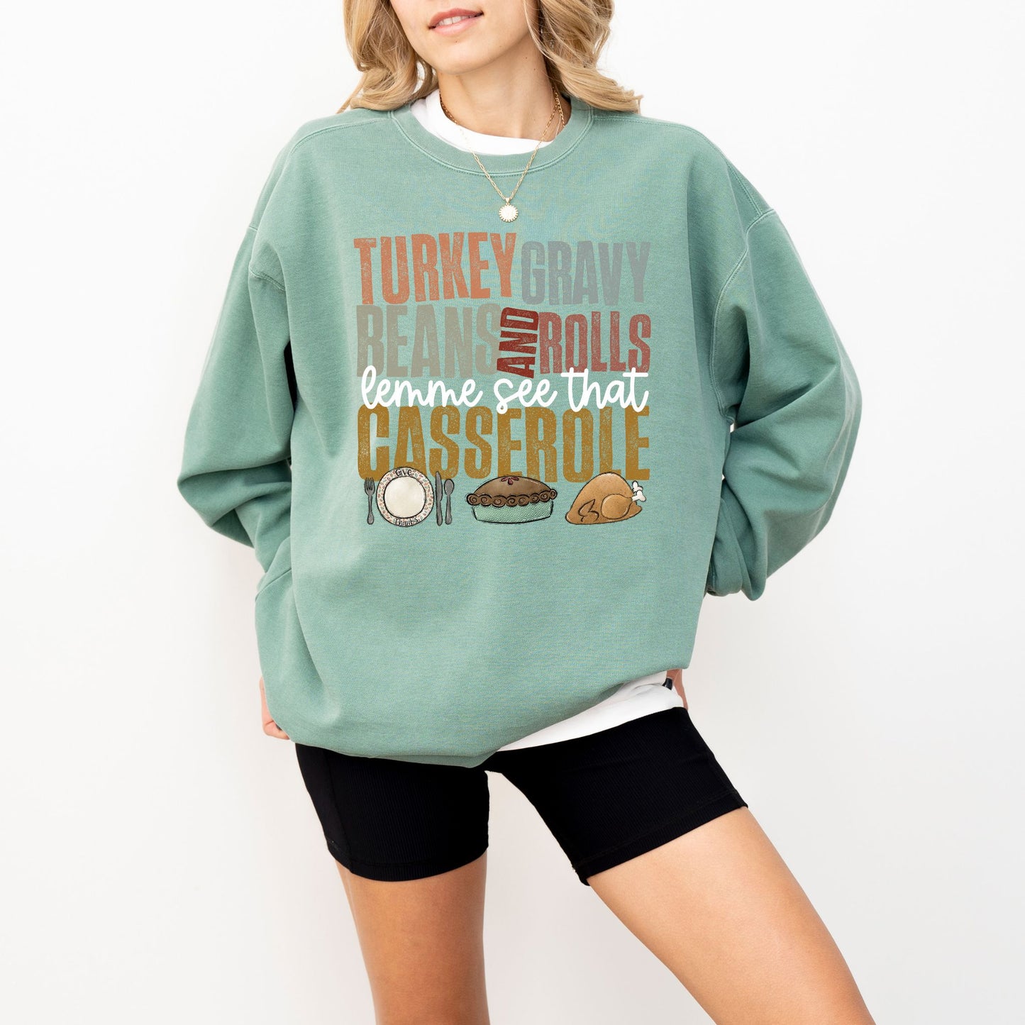Turkey Gravy Beans And Rolls Casserole Sweatshirt – Funny Thanksgiving Comfort Colors® Pullover