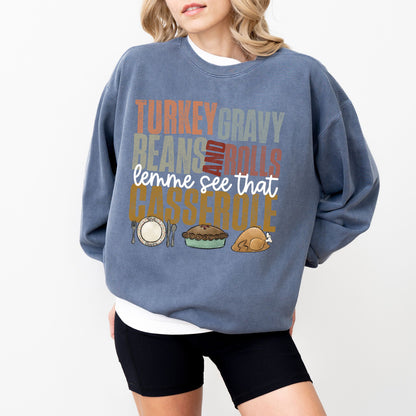 Turkey Gravy Beans And Rolls Casserole Sweatshirt – Funny Thanksgiving Comfort Colors® Pullover