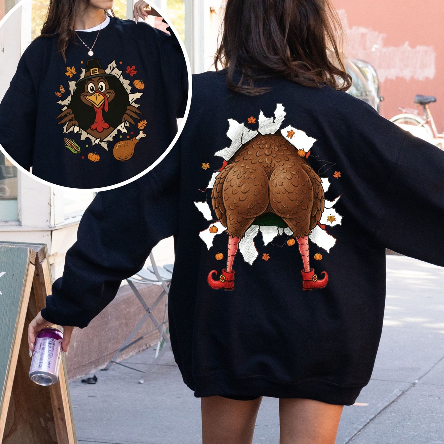 Funny Turkey Butt Sweatshirt, Gobble Till You Wobble Thanksgiving Crewneck, Holiday Humor Fall Pullover