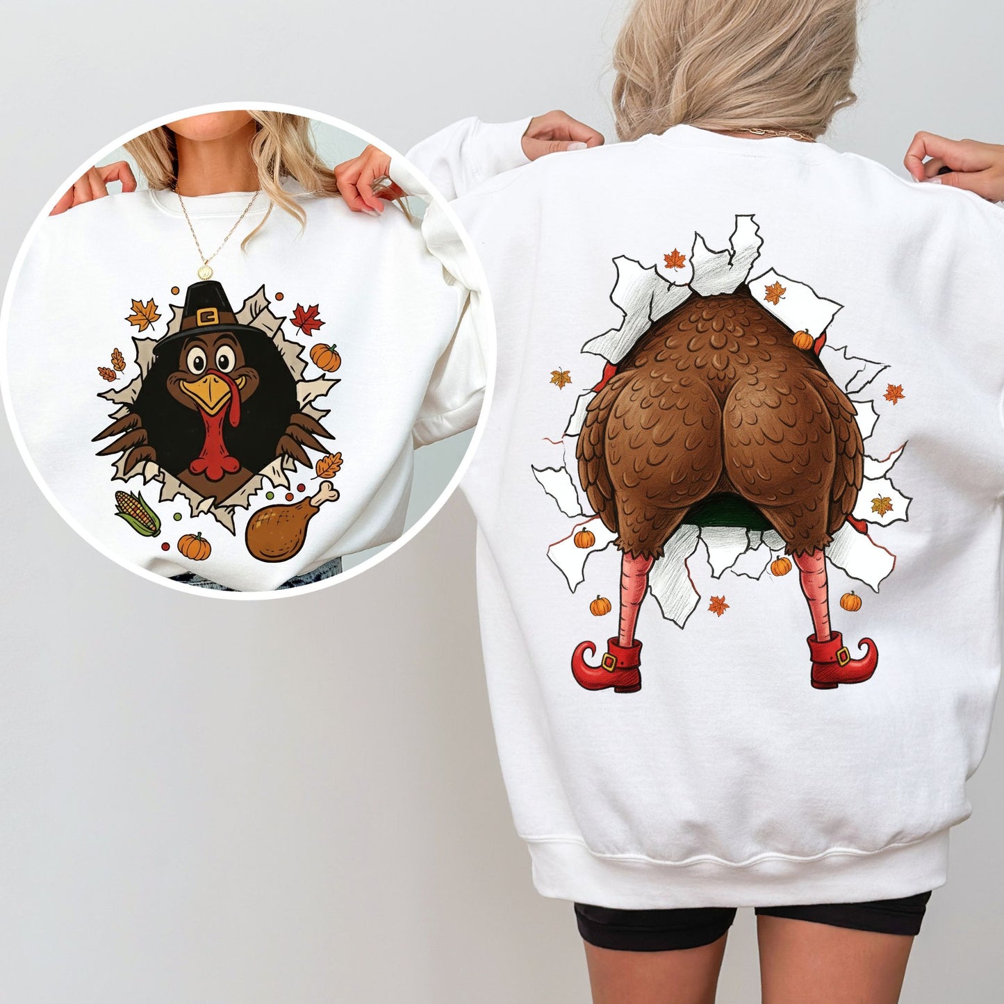 Funny Turkey Butt Sweatshirt, Gobble Till You Wobble Thanksgiving Crewneck, Holiday Humor Fall Pullover