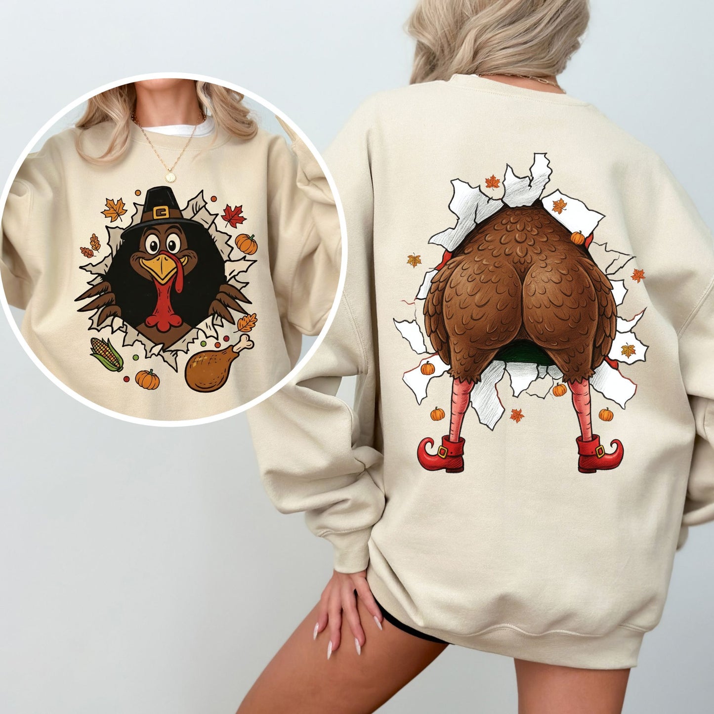 Funny Turkey Butt Sweatshirt, Gobble Till You Wobble Thanksgiving Crewneck, Holiday Humor Fall Pullover