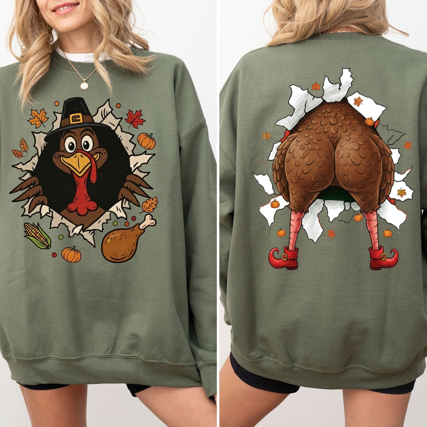 Funny Turkey Butt Sweatshirt, Gobble Till You Wobble Thanksgiving Crewneck, Holiday Humor Fall Pullover