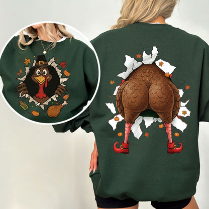 Funny Turkey Butt Sweatshirt, Gobble Till You Wobble Thanksgiving Crewneck, Holiday Humor Fall Pullover