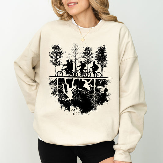 Upside Down Hawkins Sweatshirt, Stranger Things Inspired Graphic Crewneck, Retro Sci-Fi Fan Sweatshirt