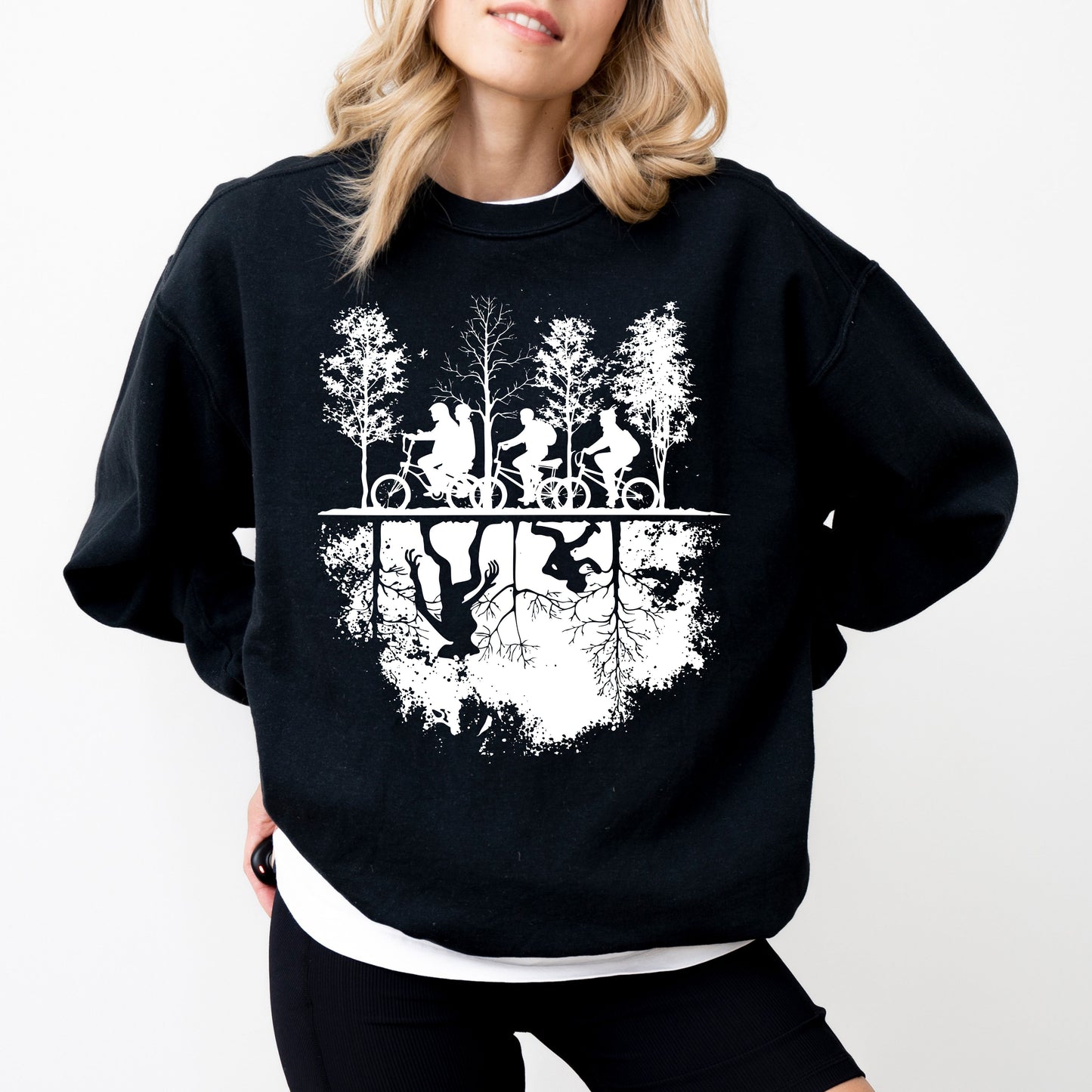 Upside Down Hawkins Sweatshirt, Stranger Things Inspired Graphic Crewneck, Retro Sci-Fi Fan Sweatshirt