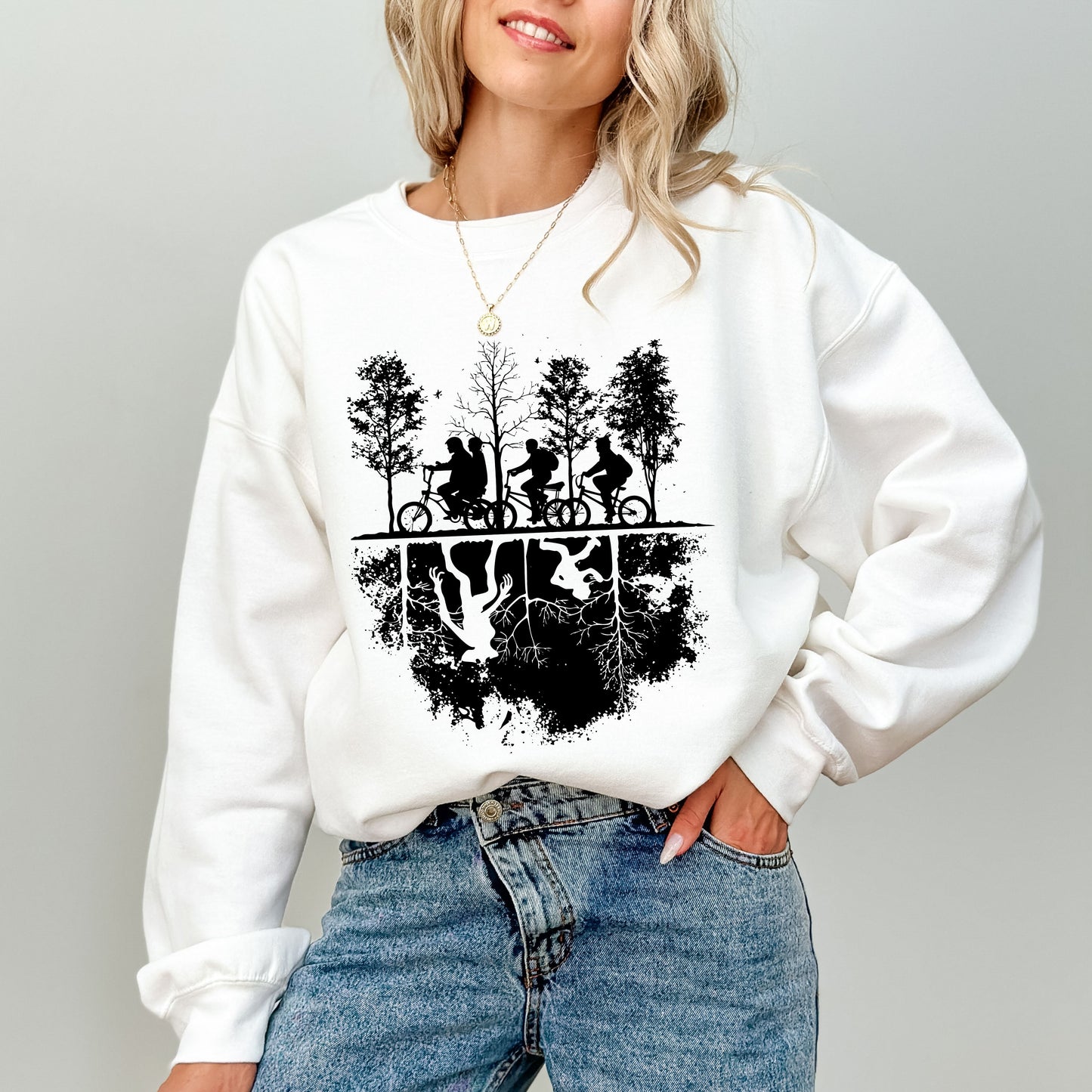 Upside Down Hawkins Sweatshirt, Stranger Things Inspired Graphic Crewneck, Retro Sci-Fi Fan Sweatshirt