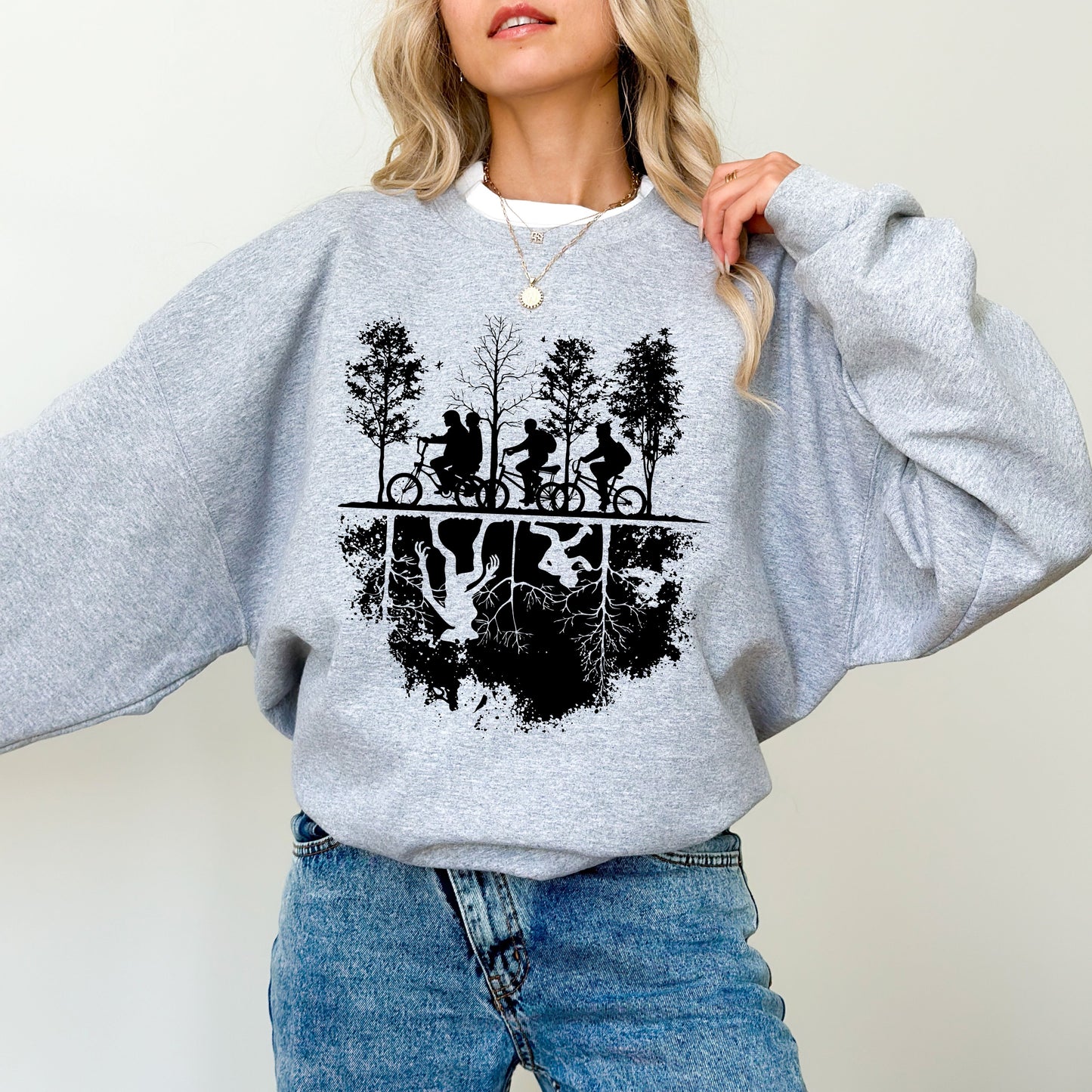 Upside Down Hawkins Sweatshirt, Stranger Things Inspired Graphic Crewneck, Retro Sci-Fi Fan Sweatshirt