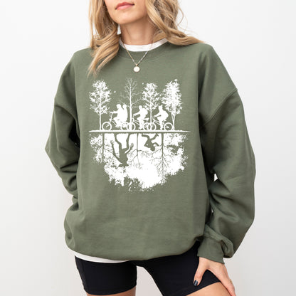Upside Down Hawkins Sweatshirt, Stranger Things Inspired Graphic Crewneck, Retro Sci-Fi Fan Sweatshirt