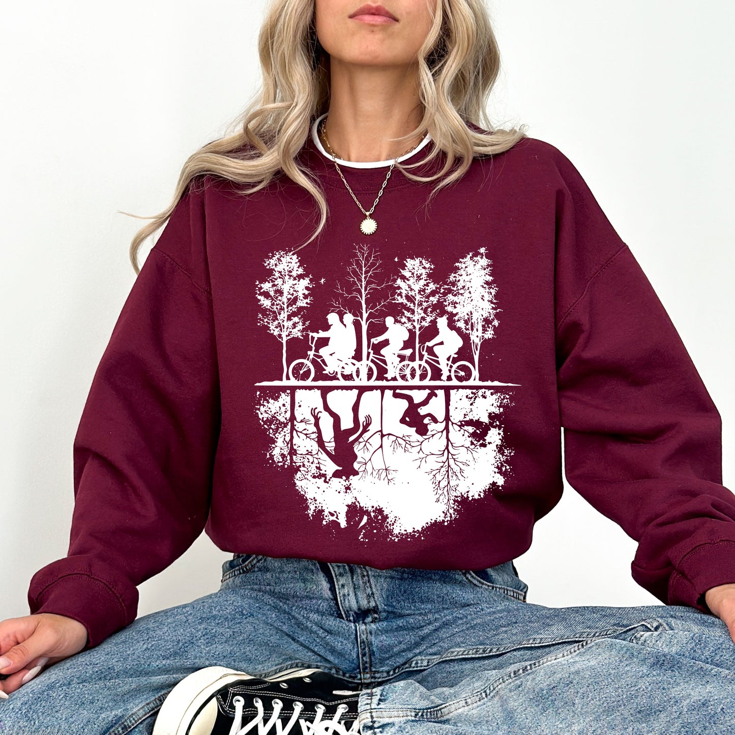 Upside Down Hawkins Sweatshirt, Stranger Things Inspired Graphic Crewneck, Retro Sci-Fi Fan Sweatshirt