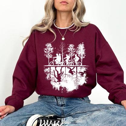 Upside Down Hawkins Sweatshirt, Stranger Things Inspired Graphic Crewneck, Retro Sci-Fi Fan Sweatshirt