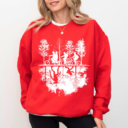 Upside Down Hawkins Sweatshirt, Stranger Things Inspired Graphic Crewneck, Retro Sci-Fi Fan Sweatshirt
