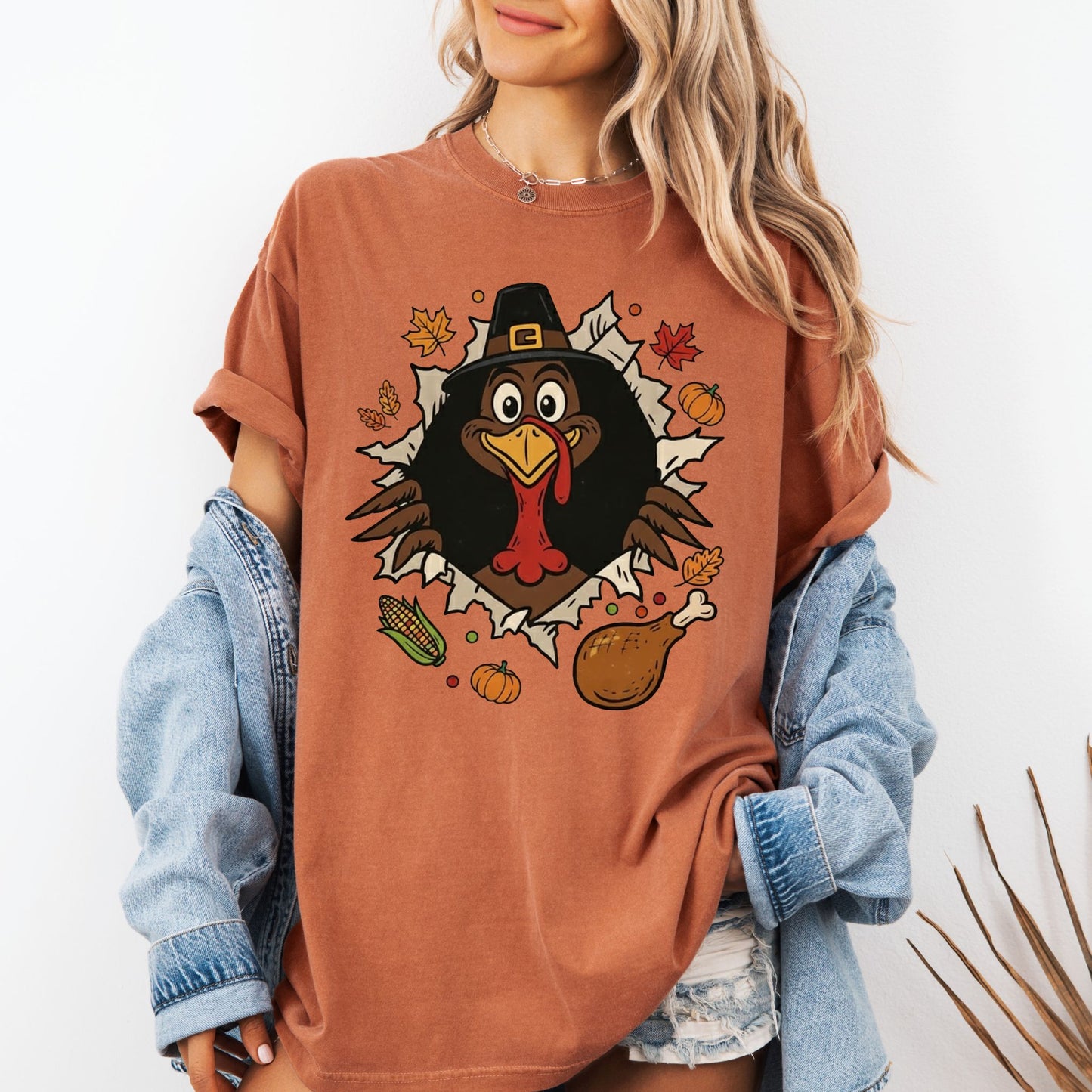 Funny Turkey Butt Shirt, Gobble Till You Wobble Thanksgiving Tee, Front and Back Turkey T-Shirt for Fall